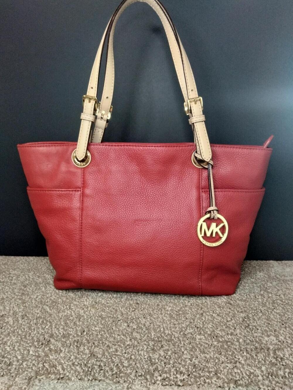 Michael Kors Bedford Leather Tote Shoulder Bag Purse - Red Meduim Gold Hardware